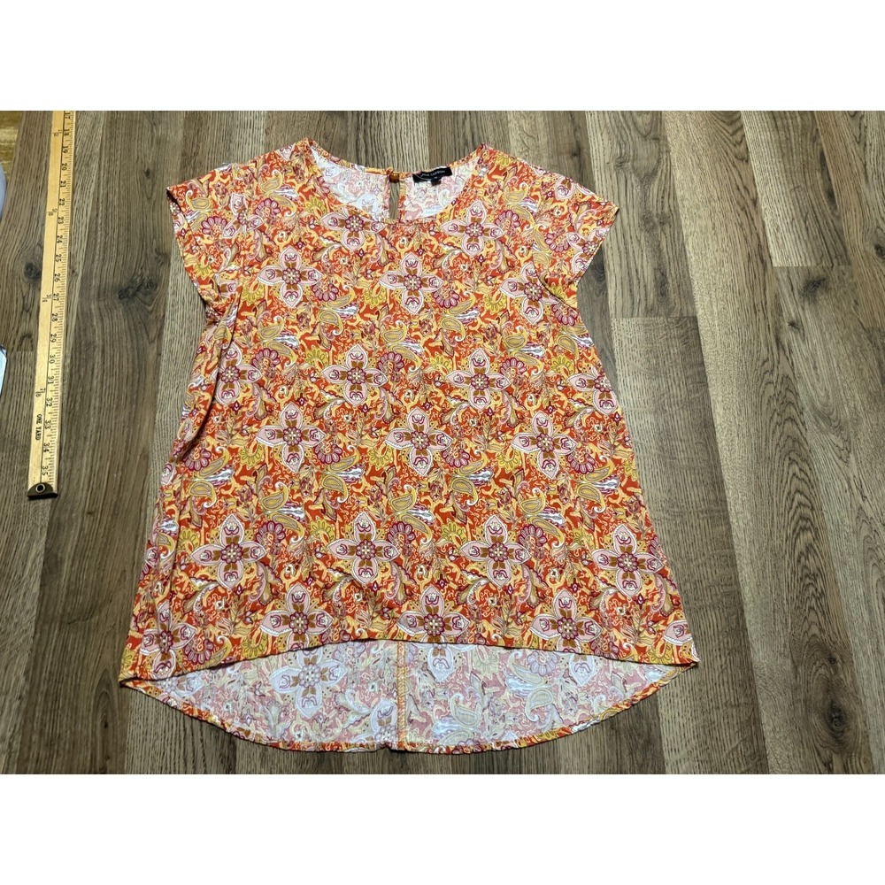 Anne Carson Blouse, Women's Size Medium, Orange Red Brown Paisley Floral